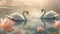 Elegant Swans Gliding on Reflective Lake, Serene Beauty Captured