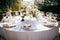 Elegant table set.  Wonderful table decoration for a festive romantic dinner outdoors