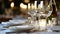 Elegant table setting with wine glasses. Bokeh lighting in upscale restaurant