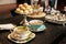 Elegant tea cup on a dark wooden table.