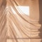 Elegant, thin transparent curtain on the window, by sunlight. Selective soft focus