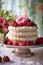 Elegant Three-Tiered Bridal Cake with Strawberries and Cream