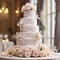 Elegant Tiered Wedding Cake with Intricate Lace Patterns