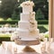 Elegant Tiered Wedding Cake with Intricate Lace Patterns