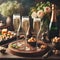 Elegant Toast: Three Glasses of Champagne on a Wooden Table