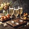 Elegant Toast: Three Glasses of Champagne on a Wooden Table