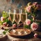 Elegant Toast: Three Glasses of Champagne on a Wooden Table