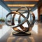 Elegant Unity: Abstract Metal Sculpture Embodying Teamwork on Marble Platform