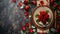 Elegant Valentine\\\'s Day dining concept featuring red roses on ceramic plates, golden cutlery, scattered petals on dark,