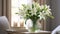 Elegant Verbena Arrangement: Blooming Lilies For Serene Living Space