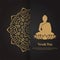 Elegant Vesak Day background with Lord Buddha silhouette and golden mandala.