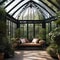 An elegant Victorian conservatory with wrought iron furniture and lush greenery4