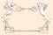 Elegant vintage border frame with cupids for weddings and Valentine`s day. Engraving with Baroque ornament