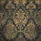 Elegant Vintage Gold Floral Damask Pattern on Dark Background, AI Generated