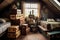 elegant vintage suitcases stacked in a cozy attic