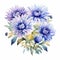 Elegant Watercolor Blue Dahlias And Chrysanthemums Clipart