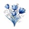 Elegant Watercolor Blue Tulips Clipart On White Background