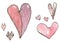 Elegant watercolor hearts with ink `Valentine`s day` .