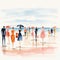Elegant Watercolor Painting Of People Walking On The Beach