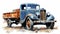 Elegant Watercolor Painting Of A Rusty Blue Truck