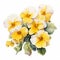 Elegant Watercolor Painting Of Yellow Pansy Bunches With Detailed Leaves