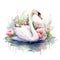 Elegant Watercolor Swan Swimming Gracefully Amongst Blooming Lotus Flowers AI Generated