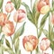 Elegant Watercolor Tulips Pattern - Floral Seamless Background