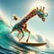 Elegant Waves: Giraffe\\\'s Surfing Safari. Generative AI.