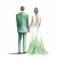 Elegant Wedding Green Watercolor Painting Of Bride And Groom