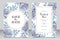 Elegant wedding invitation card template with roses blue aquarel