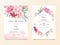 Elegant wedding invitation card template set with soft watercolor flowers decoration. Floral illustration background of peach