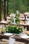 Elegant wedding table arrangement, floral decoration, restaurant. Wedding table setup.