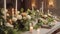 Elegant wedding table decoration with lots of candles and flowers