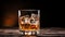 Elegant whisky glass isolated on a rich brown background with ample copy space for text placement