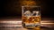 Elegant whisky glass isolated on a rich brown background with ample copy space for text placement