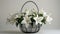 Elegant White Lilies in a Modern Metal Basket
