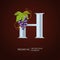 Elegant Wine Logo. Monogram Letter H. Royal silver letter H with Grapes, Leaf and Curl. Calligraphic graceful template art