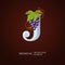 Elegant Wine Logo. Monogram Letter J. Royal silver letter J with Grapes, Leaf and Curl. Calligraphic graceful template art