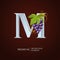Elegant Wine Logo. Monogram Letter M. Royal silver letter M with Grapes, Leaf and Curl. Calligraphic graceful template art
