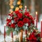 Elegant winter touch Wedding decor adorned with vibrant red roses