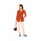 Elegant woman in fashion outfit. Modern female character wearing trendy blazer, checkered ankle-length pants with fringe
