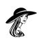 Elegant woman with long hair wearing wide hat vector portrait