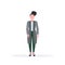 Elegant woman standing pose smiling brunette lady office worker female cartoon character full length flat white