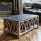 Elegant wooden coffee table with intricate design and marble top