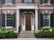 Elegant wooden front door and portico entrance