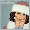 Elegant young and happy woman in winter, retro Christmas card