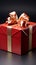 Elegantly adorned: Red gift box, golden ribbon, and exquisite bow.