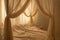 elegantly draped canopy over a bed with satin bedding