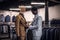 Elegantly dressed African-American man working at classic menswear store.