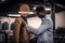 Elegantly dressed African-American man working at classic menswear store.